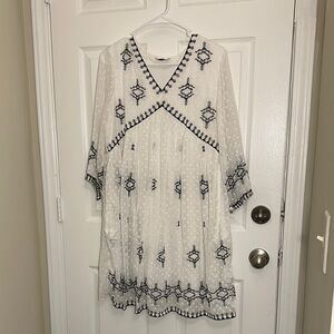 White Dress with Black Embroidery